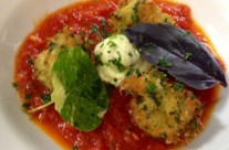 Salt cod fritters with hierloom tomato sauce, basil aioli